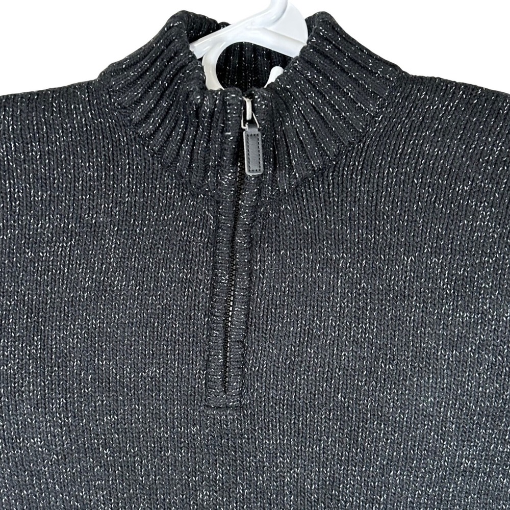 Chaps Mens Black White Marled‎ Quarter Zip Sweater Size M Mock Neck Cotton Blend